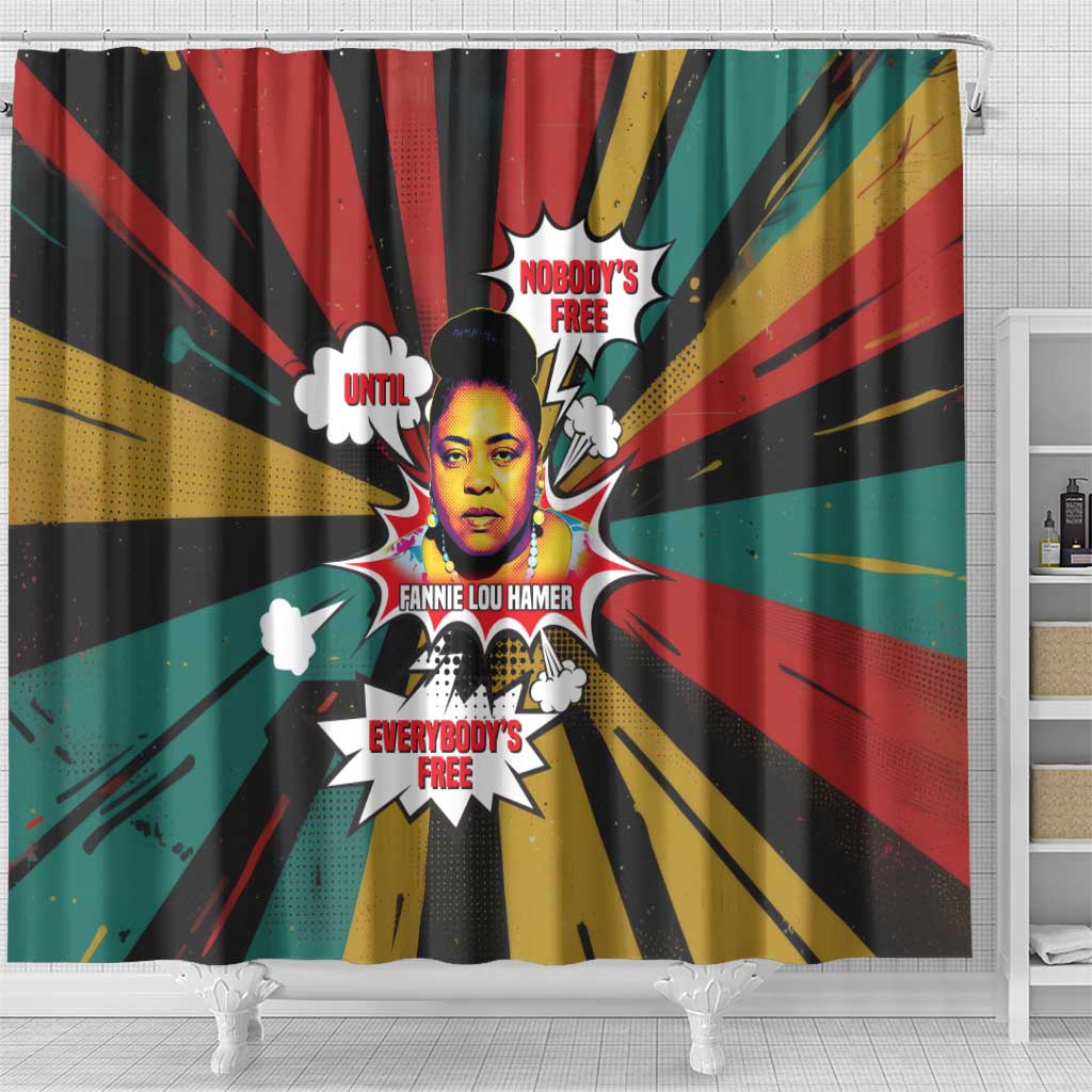Fannie Lou Hamer Shower Curtain with Pop Art Comic Style Design Bold Quote and Civil Rights Tribute - African Pride