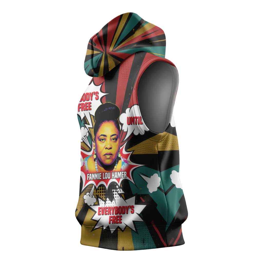 Fannie Lou Hamer Sleeveless Hoodie with Pop Art Comic Style Design Bold Quote and Civil Rights Tribute - African Pride