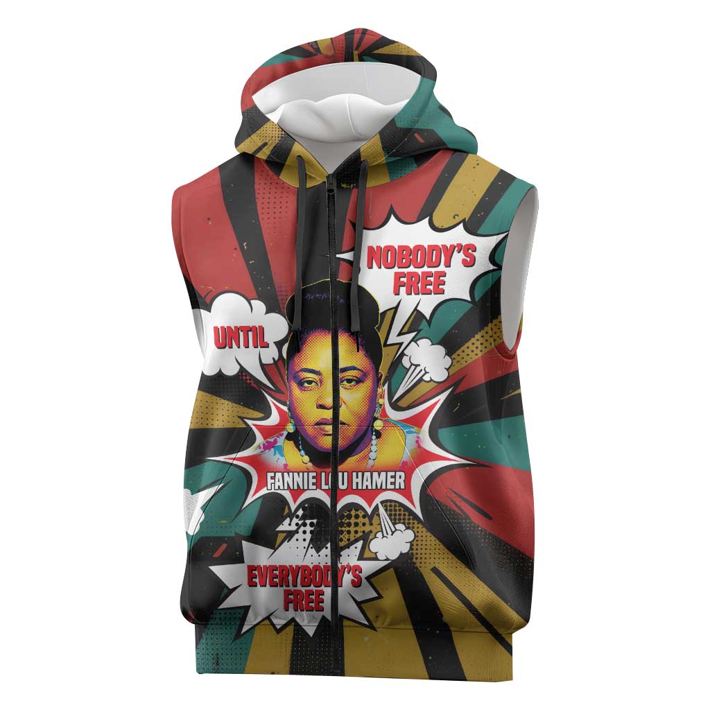 Fannie Lou Hamer Sleeveless Zip Hoodie with Pop Art Comic Style Design Bold Quote and Civil Rights Tribute - African Pride