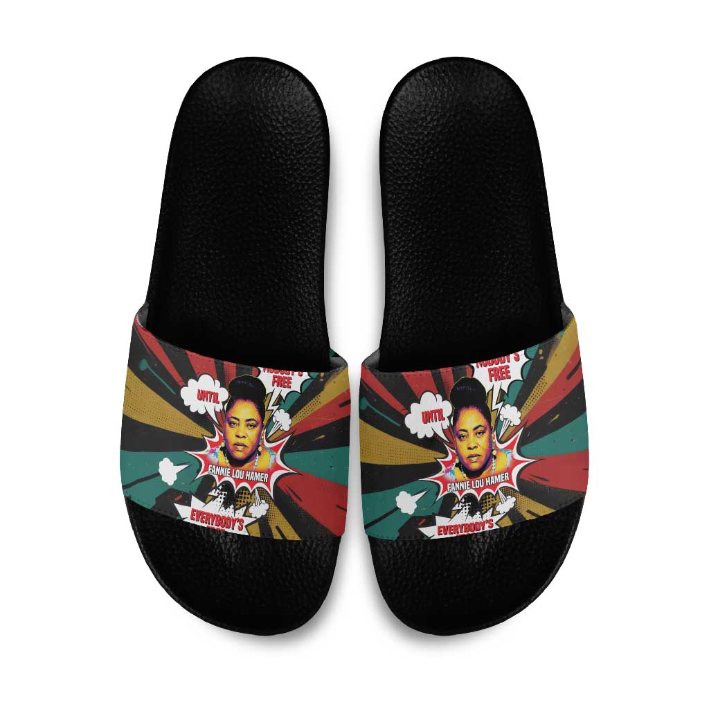 Fannie Lou Hamer Slide Sandals with Pop Art Comic Style Design Bold Quote and Civil Rights Tribute - African Pride