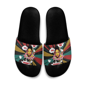 Fannie Lou Hamer Slide Sandals with Pop Art Comic Style Design Bold Quote and Civil Rights Tribute - African Pride