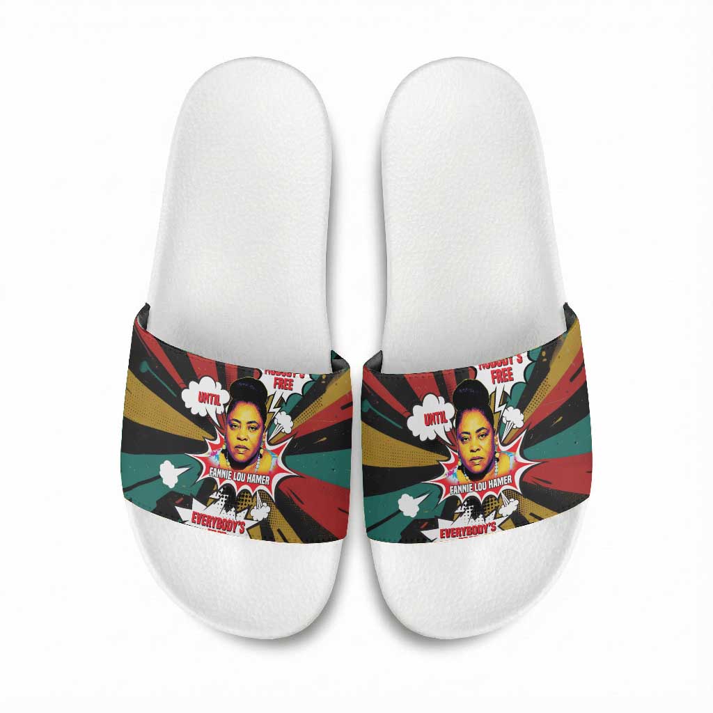 Fannie Lou Hamer Slide Sandals with Pop Art Comic Style Design Bold Quote and Civil Rights Tribute - African Pride