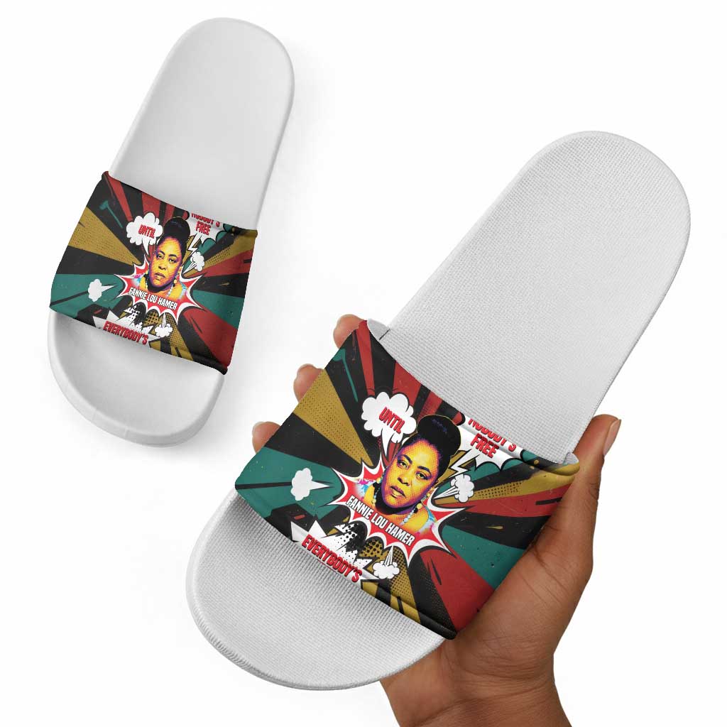 Fannie Lou Hamer Slide Sandals with Pop Art Comic Style Design Bold Quote and Civil Rights Tribute - African Pride