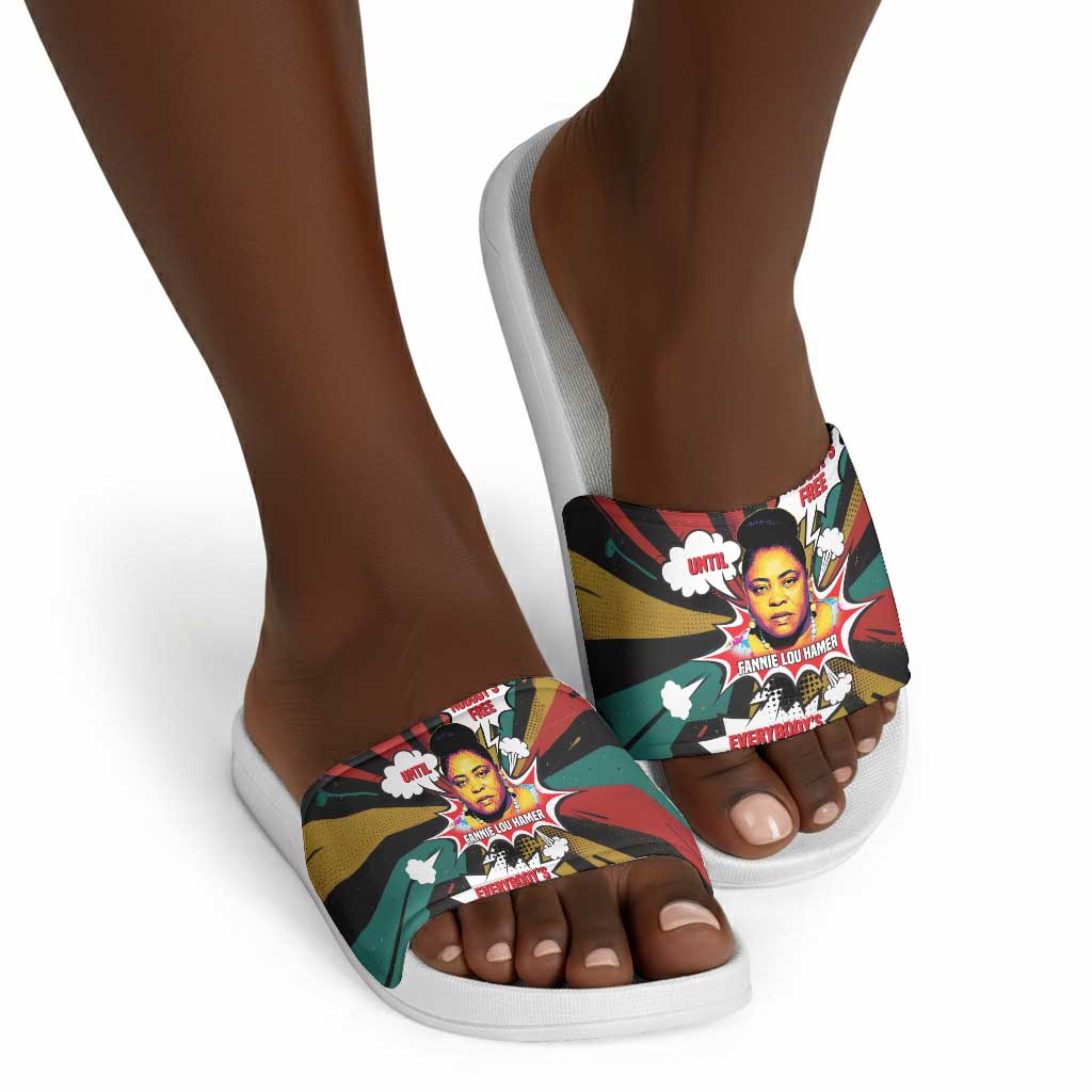 Fannie Lou Hamer Slide Sandals with Pop Art Comic Style Design Bold Quote and Civil Rights Tribute - African Pride