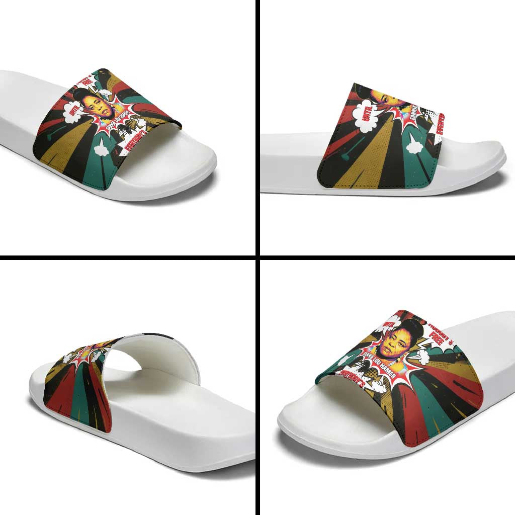 Fannie Lou Hamer Slide Sandals with Pop Art Comic Style Design Bold Quote and Civil Rights Tribute - African Pride
