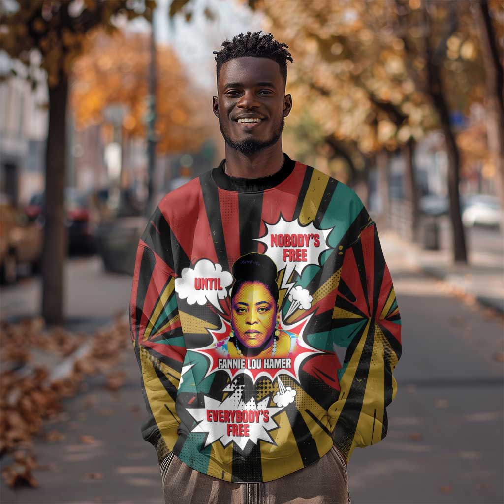 Fannie Lou Hamer Sweatshirt with Pop Art Comic Style Design Bold Quote and Civil Rights Tribute - African Pride