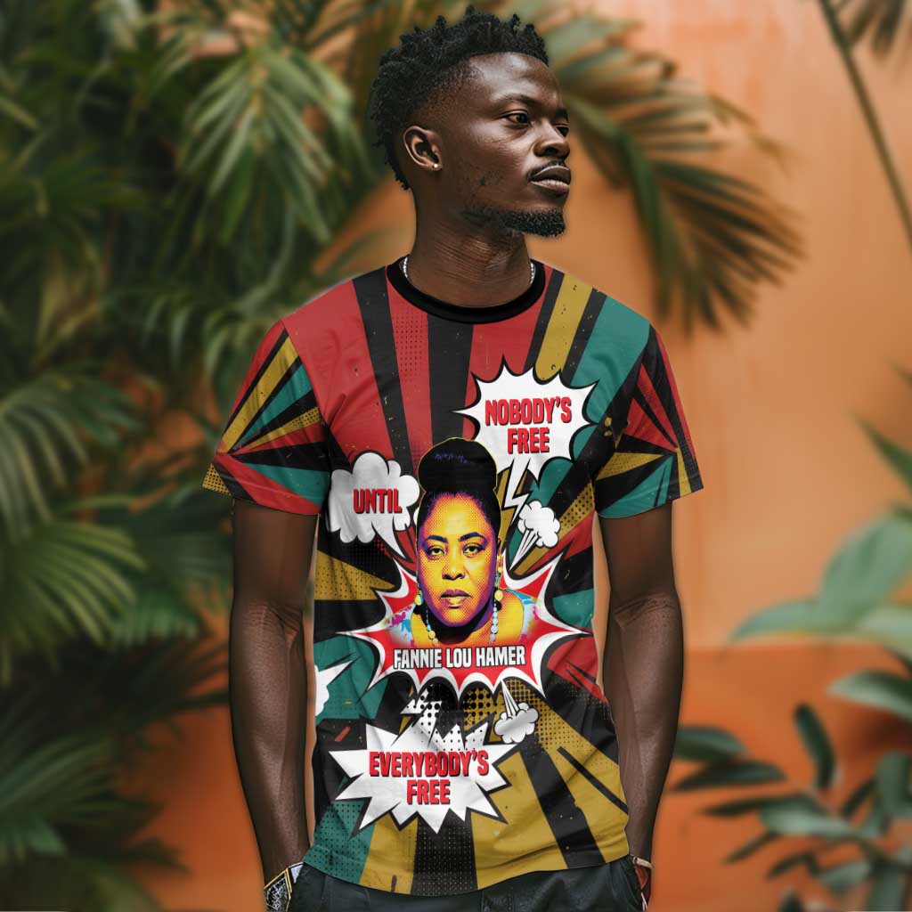 Fannie Lou Hamer T shirt with Pop Art Comic Style Design Bold Quote and Civil Rights Tribute - African Pride
