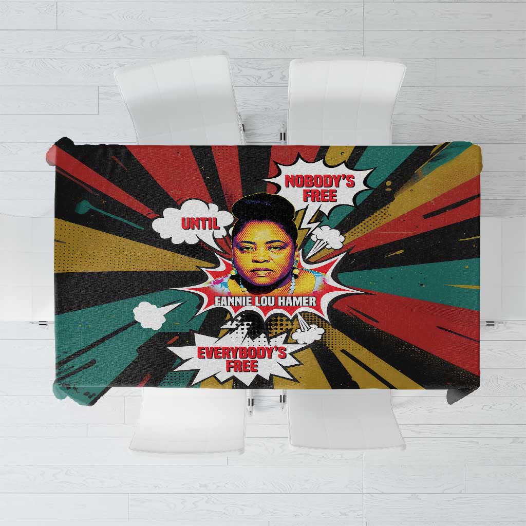 Fannie Lou Hamer Tablecloth with Pop Art Comic Style Design Bold Quote and Civil Rights Tribute - African Pride