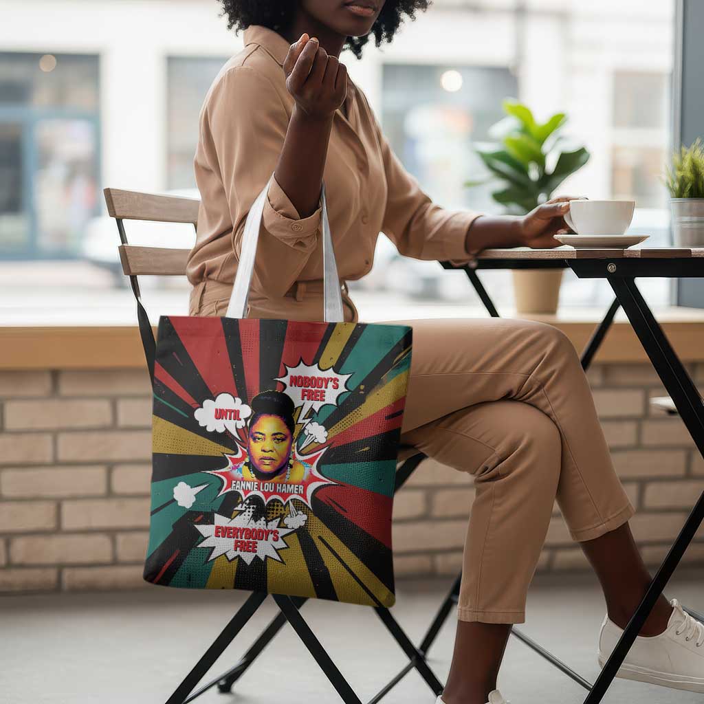 Fannie Lou Hamer Tote Bag with Pop Art Comic Style Design Bold Quote and Civil Rights Tribute - African Pride