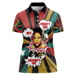 Fannie Lou Hamer Women Polo Shirt with Pop Art Comic Style Design Bold Quote and Civil Rights Tribute - African Pride