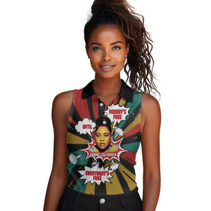Fannie Lou Hamer Women Sleeveless Polo Shirt with Pop Art Comic Style Design Bold Quote and Civil Rights Tribute - African Pride