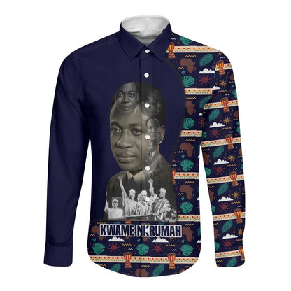 Kwame Nkrumah Long Sleeve Button Shirt Ghana Pan-African Print Design Portrait and Anti-Colonial Legacy Tribute - African Pride