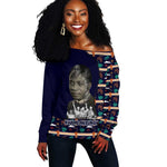Kwame Nkrumah Off Shoulder Sweater Ghana Pan-African Print Design Portrait and Anti-Colonial Legacy Tribute - African Pride