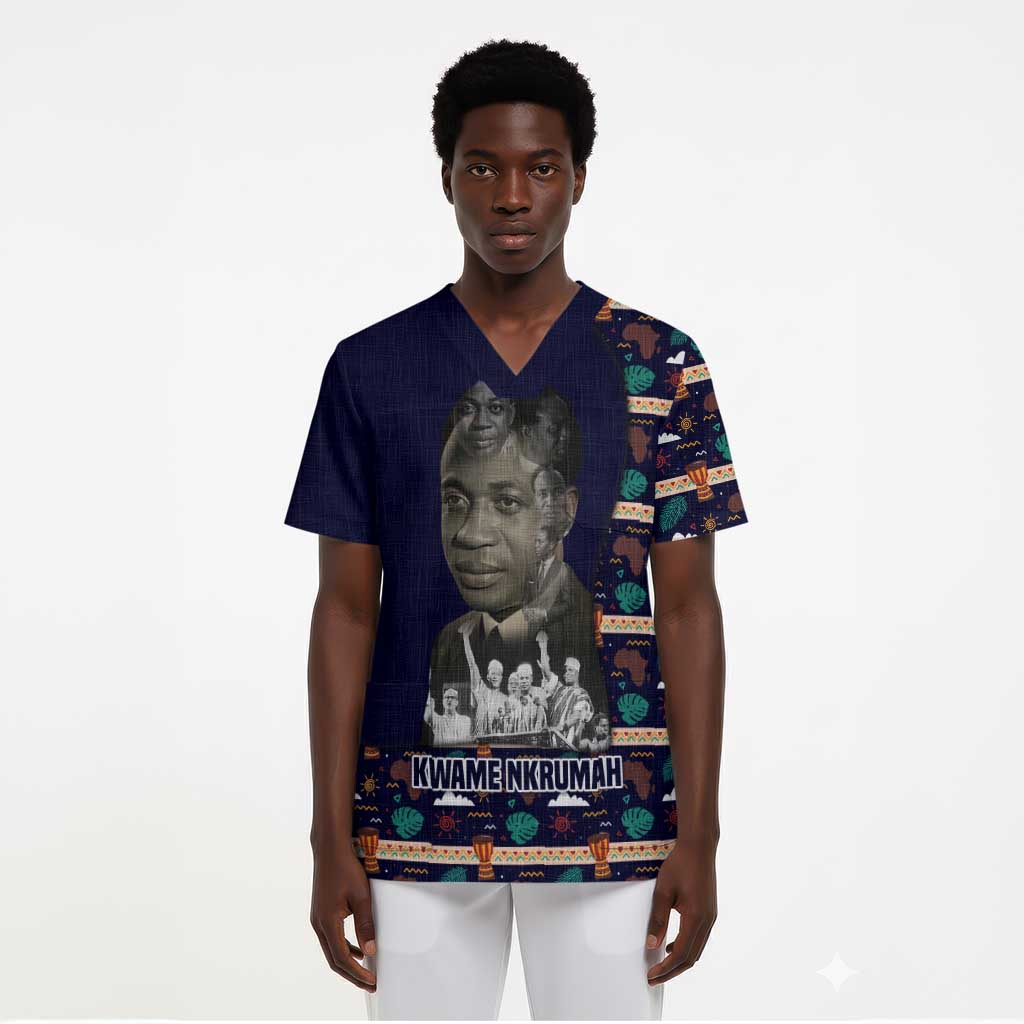 Kwame Nkrumah Scrub Top Ghana Pan-African Print Design Portrait and Anti-Colonial Legacy Tribute - African Pride