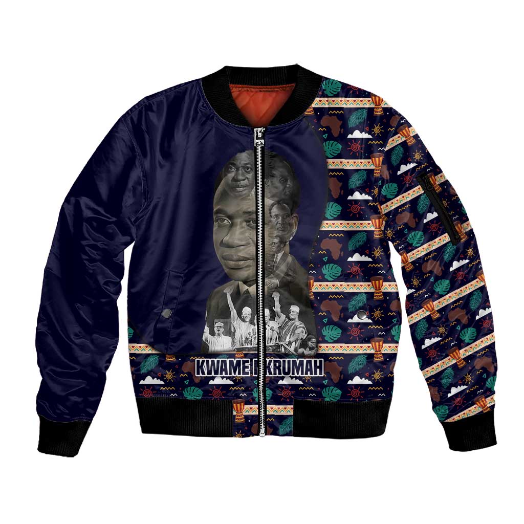 Kwame Nkrumah Sleeve Zip Bomber Jacket Ghana Pan-African Print Design Portrait and Anti-Colonial Legacy Tribute - African Pride