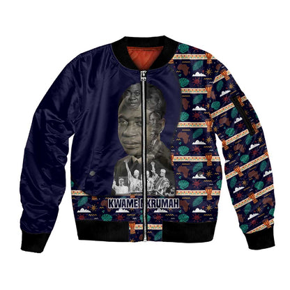 Kwame Nkrumah Sleeve Zip Bomber Jacket Ghana Pan-African Print Design Portrait and Anti-Colonial Legacy Tribute - African Pride