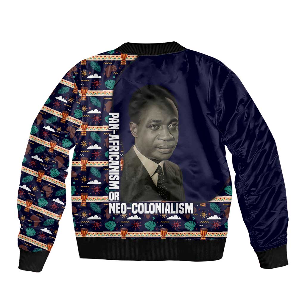 Kwame Nkrumah Sleeve Zip Bomber Jacket Ghana Pan-African Print Design Portrait and Anti-Colonial Legacy Tribute - African Pride