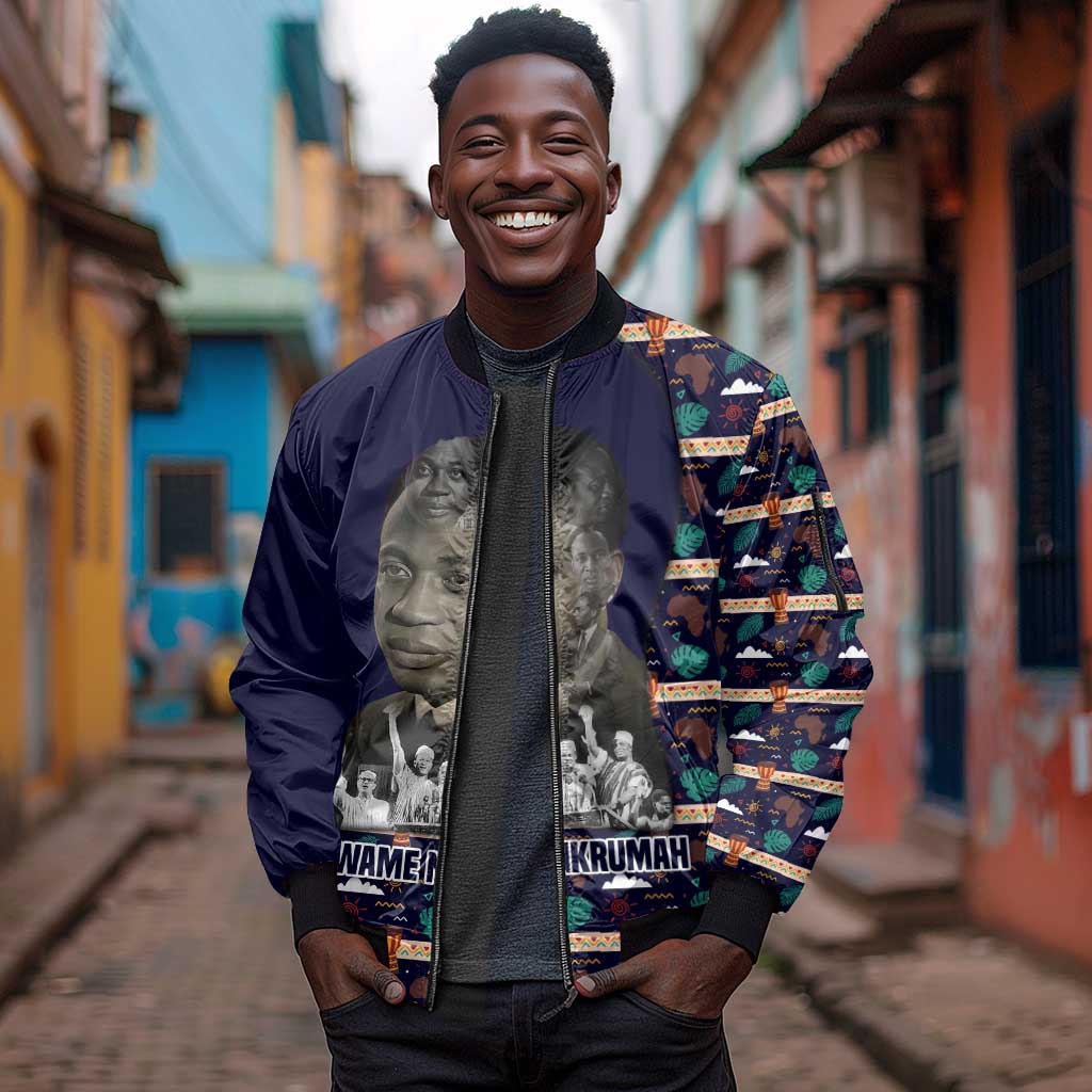 Kwame Nkrumah Sleeve Zip Bomber Jacket Ghana Pan-African Print Design Portrait and Anti-Colonial Legacy Tribute - African Pride
