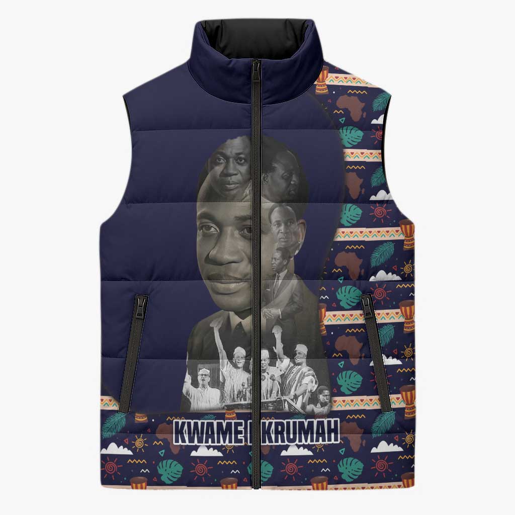 Kwame Nkrumah Sleeveless Puffer Jacket Ghana Pan-African Print Design Portrait and Anti-Colonial Legacy Tribute - African Pride