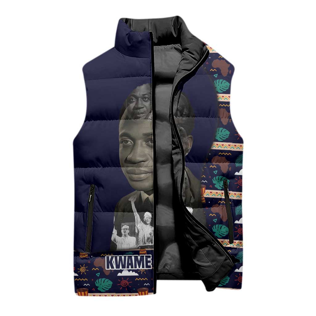 Kwame Nkrumah Sleeveless Puffer Jacket Ghana Pan-African Print Design Portrait and Anti-Colonial Legacy Tribute - African Pride