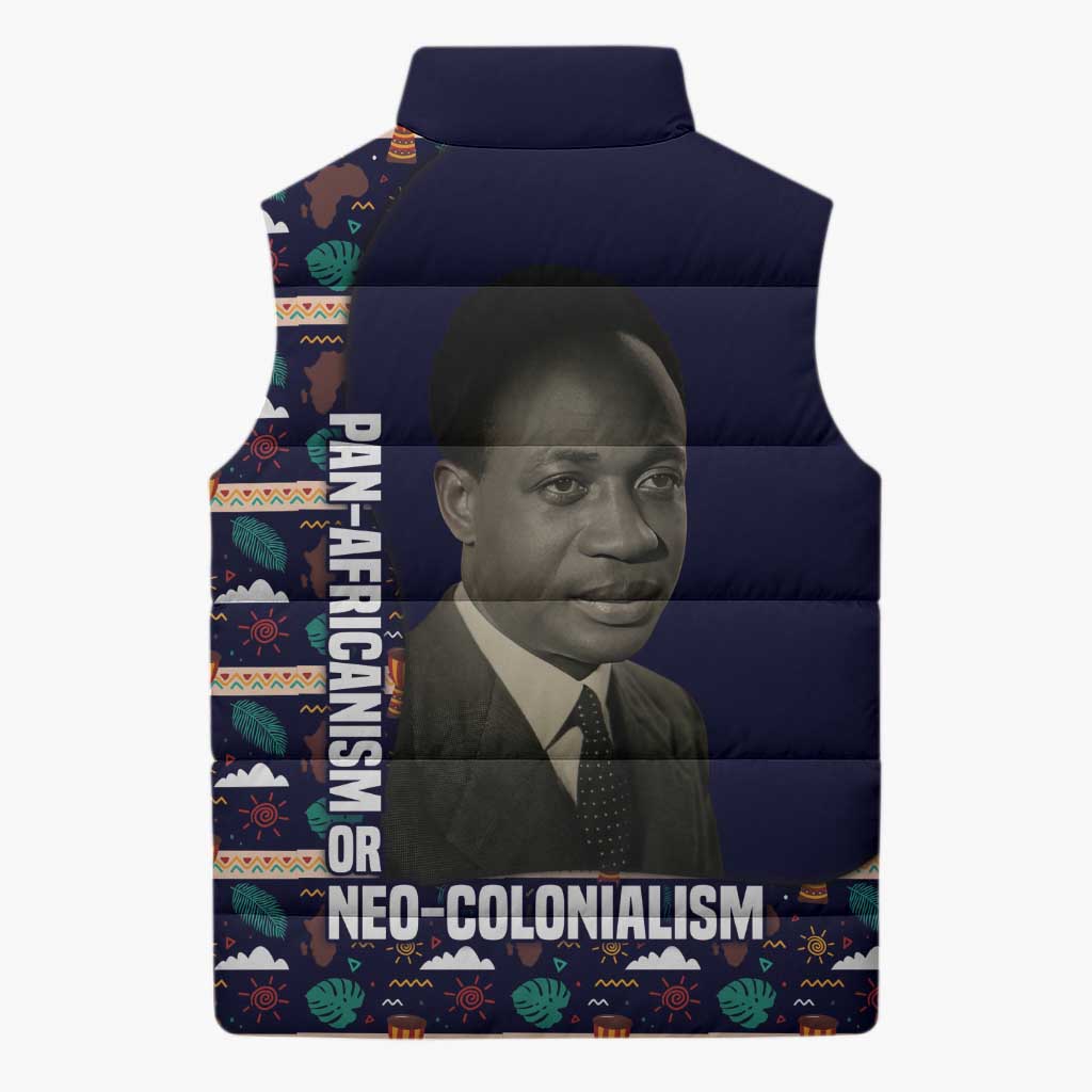 Kwame Nkrumah Sleeveless Puffer Jacket Ghana Pan-African Print Design Portrait and Anti-Colonial Legacy Tribute - African Pride