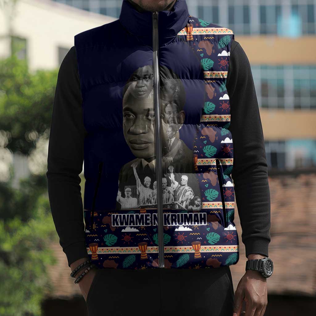 Kwame Nkrumah Sleeveless Puffer Jacket Ghana Pan-African Print Design Portrait and Anti-Colonial Legacy Tribute - African Pride