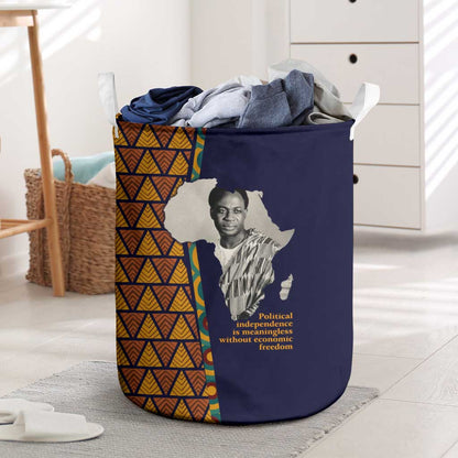 Kwame Nkrumah Ghana Laundry Basket African Map Pattern Design and Economic Freedom Quote Tribute - African Pride