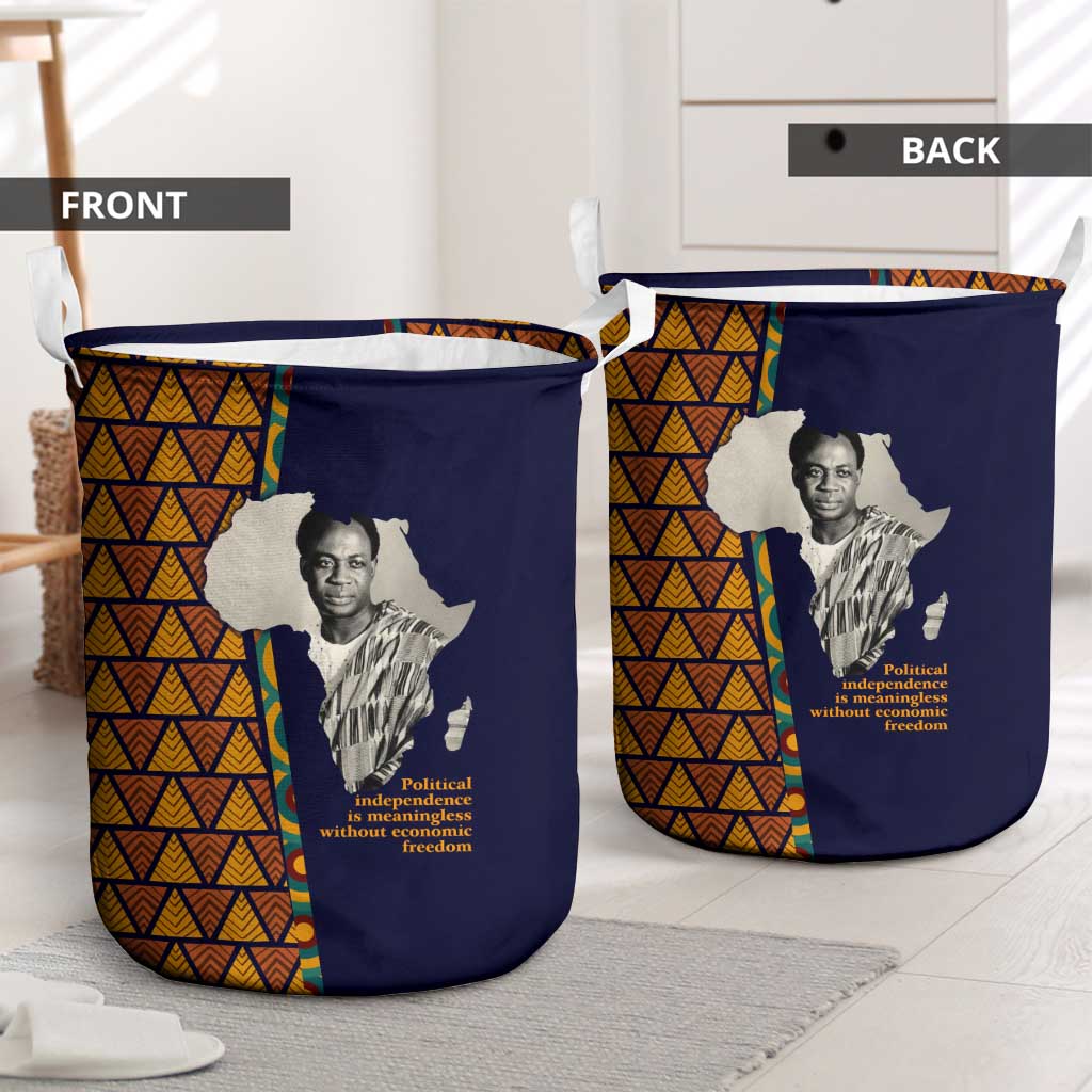 Kwame Nkrumah Ghana Laundry Basket African Map Pattern Design and Economic Freedom Quote Tribute - African Pride