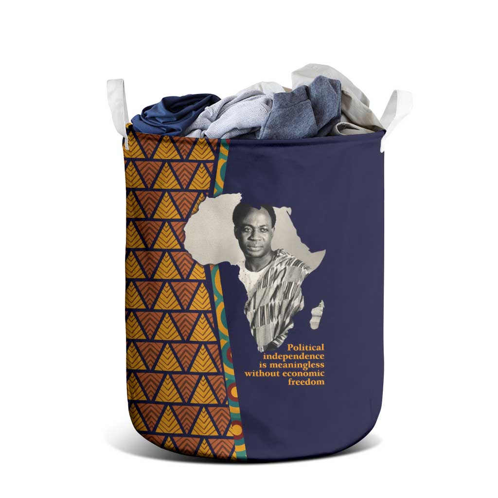 Kwame Nkrumah Ghana Laundry Basket African Map Pattern Design and Economic Freedom Quote Tribute - African Pride