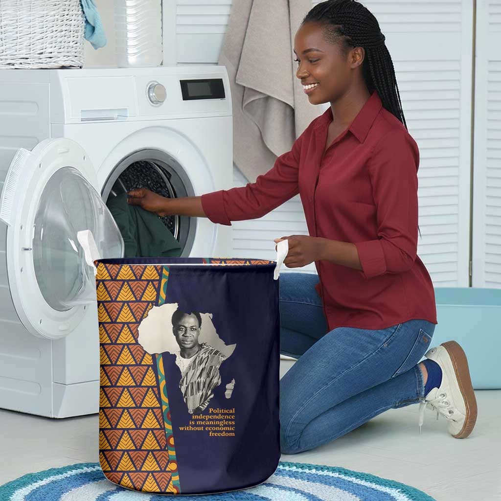 Kwame Nkrumah Ghana Laundry Basket African Map Pattern Design and Economic Freedom Quote Tribute - African Pride