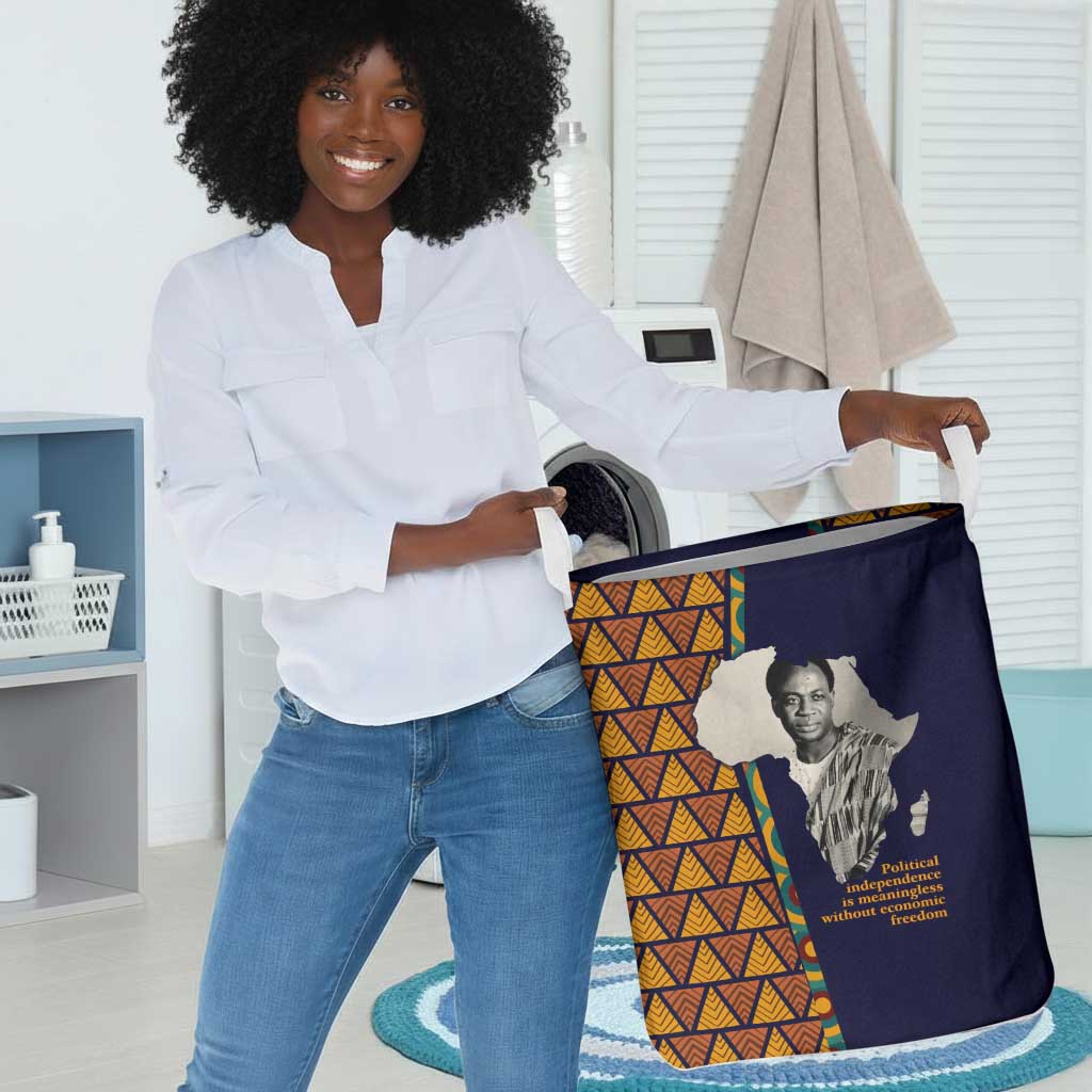 Kwame Nkrumah Ghana Laundry Basket African Map Pattern Design and Economic Freedom Quote Tribute - African Pride