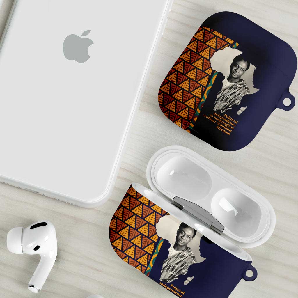 Kwame Nkrumah Ghana AirPods Case African Map Pattern Design and Economic Freedom Quote Tribute - African Pride