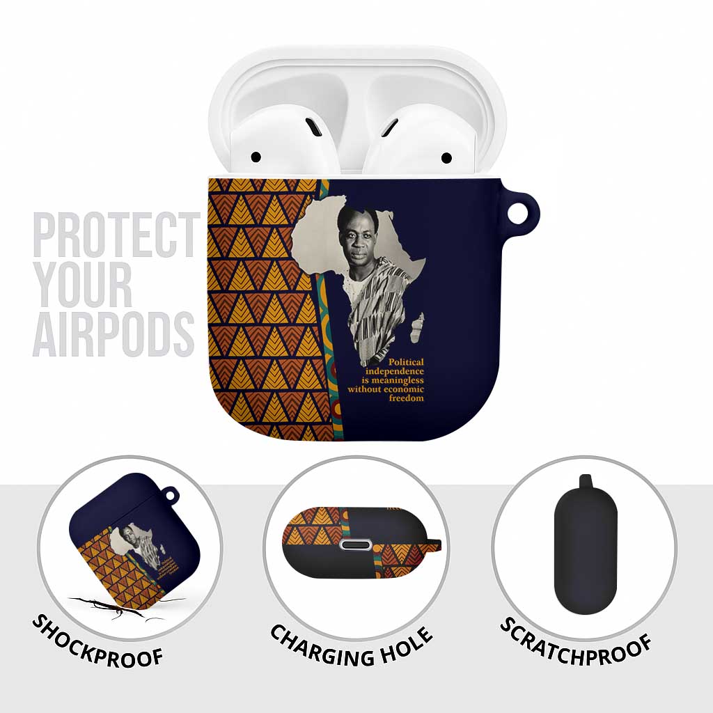 Kwame Nkrumah Ghana AirPods Case African Map Pattern Design and Economic Freedom Quote Tribute - African Pride