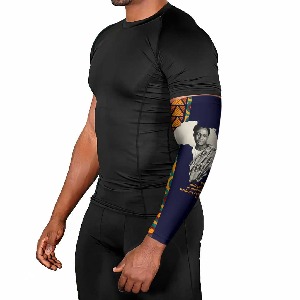 Kwame Nkrumah Ghana Arm Sleeves African Map Pattern Design and Economic Freedom Quote Tribute - African Pride