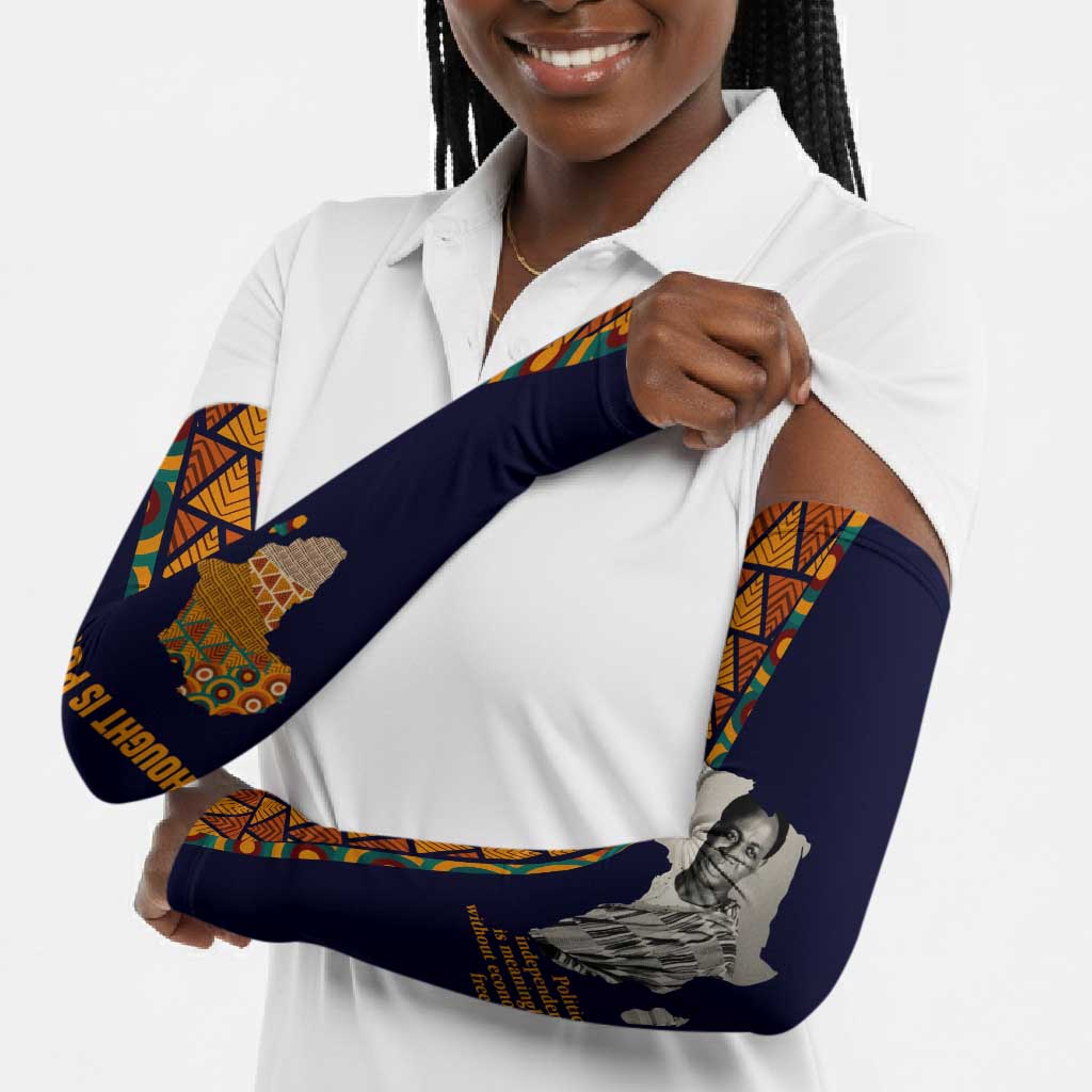 Kwame Nkrumah Ghana Arm Sleeves African Map Pattern Design and Economic Freedom Quote Tribute - African Pride
