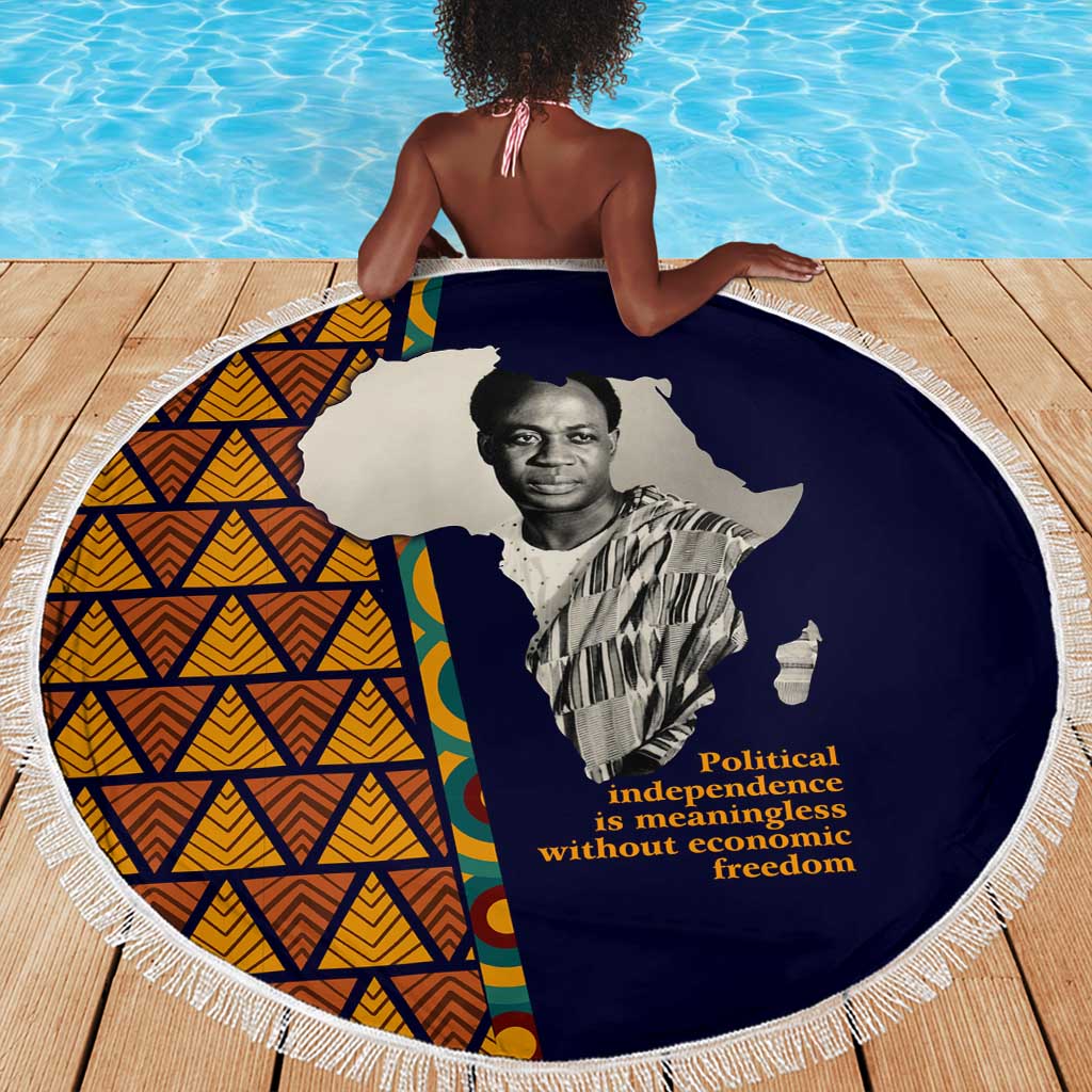 Kwame Nkrumah Ghana Beach Blanket African Map Pattern Design and Economic Freedom Quote Tribute - African Pride