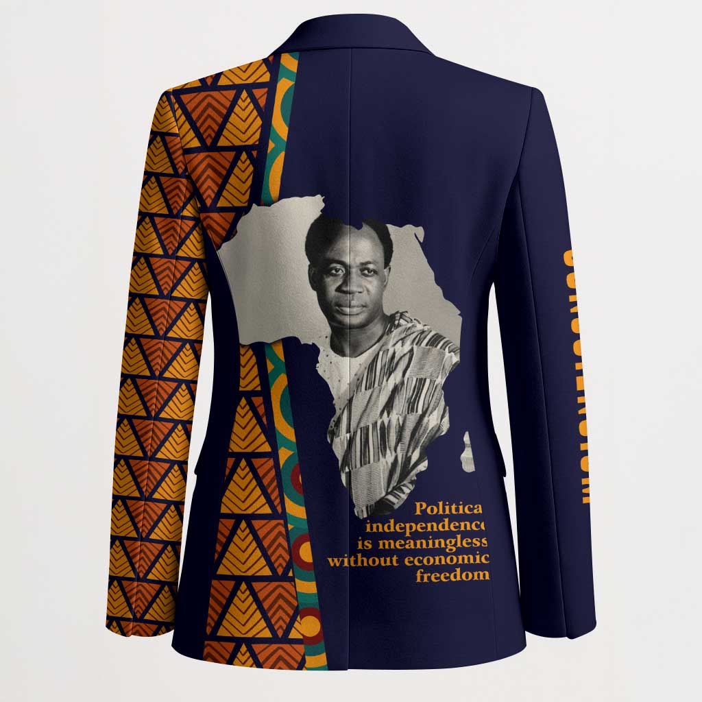 Kwame Nkrumah Ghana Blazer African Map Pattern Design and Economic Freedom Quote Tribute - African Pride