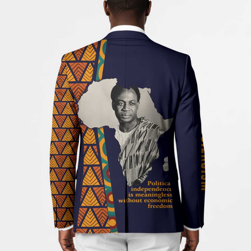 Kwame Nkrumah Ghana Blazer African Map Pattern Design and Economic Freedom Quote Tribute - African Pride