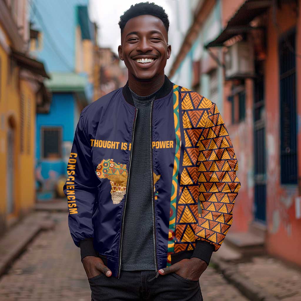 Kwame Nkrumah Ghana Bomber Jacket African Map Pattern Design and Economic Freedom Quote Tribute - African Pride