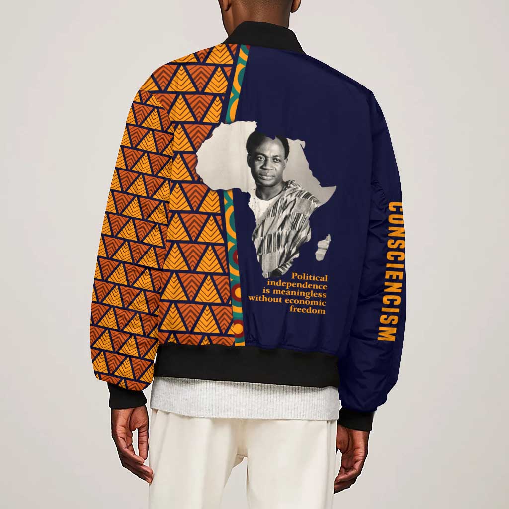 Kwame Nkrumah Ghana Bomber Jacket African Map Pattern Design and Economic Freedom Quote Tribute - African Pride