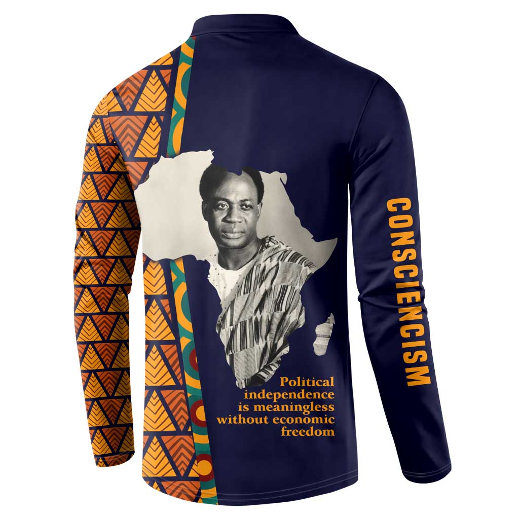 Kwame Nkrumah Ghana Button Sweatshirt African Map Pattern Design and Economic Freedom Quote Tribute