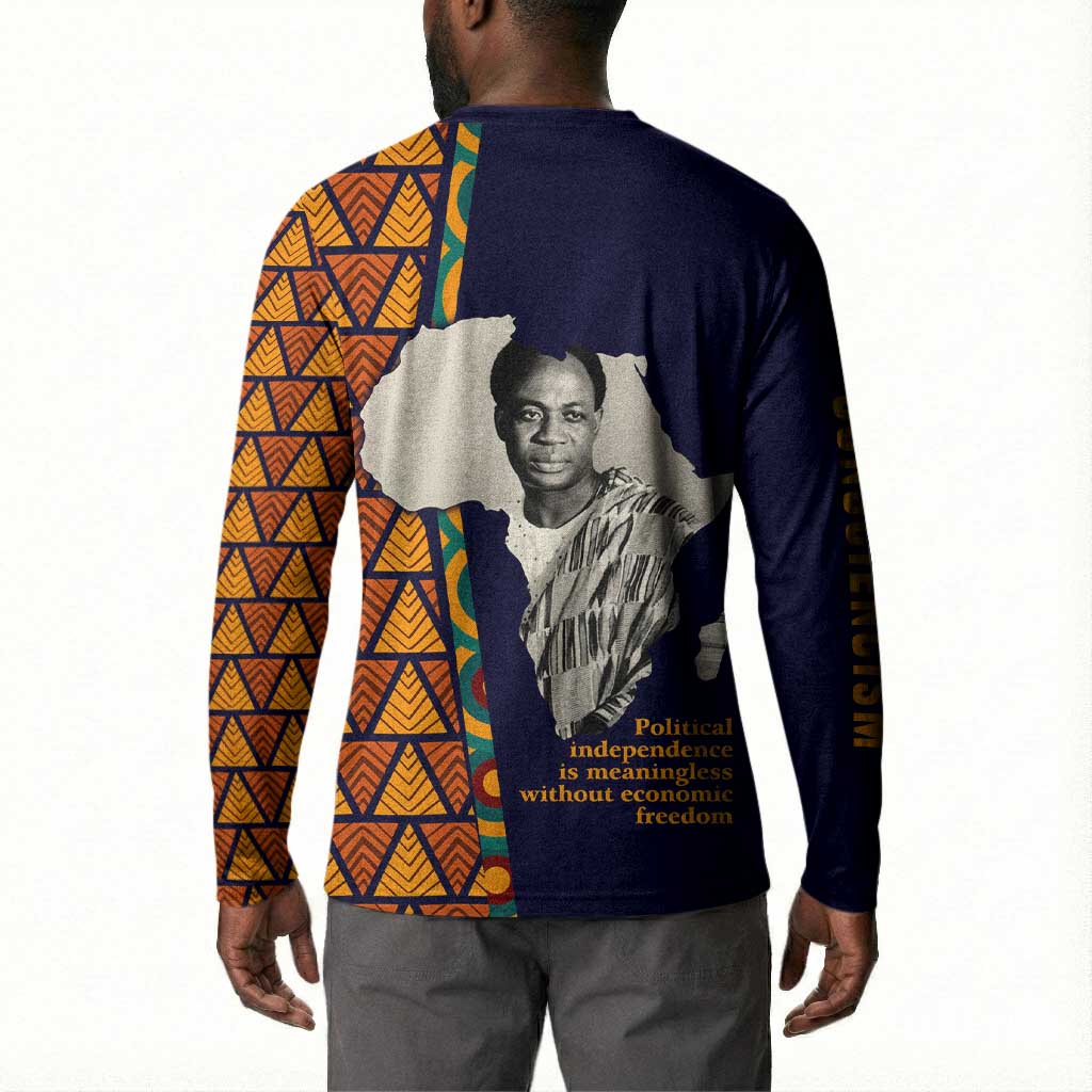 Kwame Nkrumah Ghana Button Sweatshirt African Map Pattern Design and Economic Freedom Quote Tribute