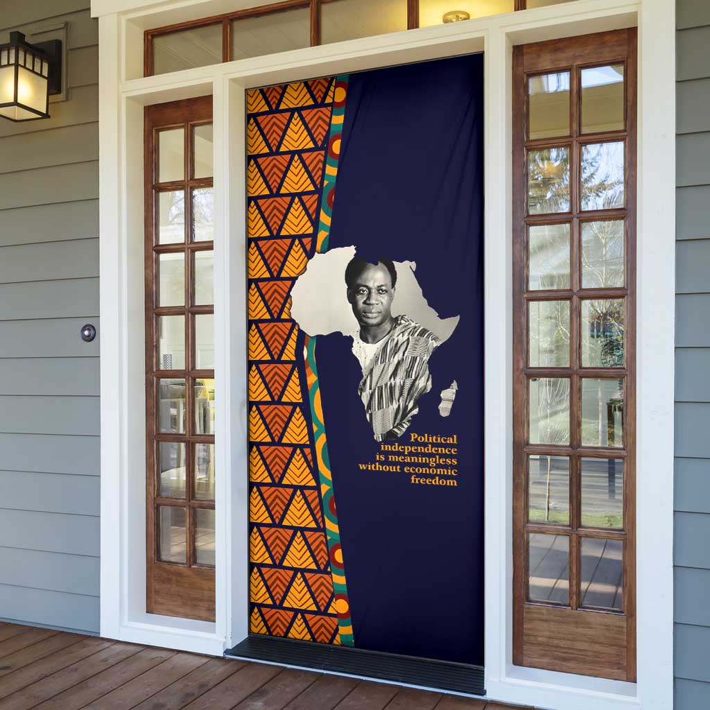 Kwame Nkrumah Ghana Door Cover African Map Pattern Design and Economic Freedom Quote Tribute - African Pride