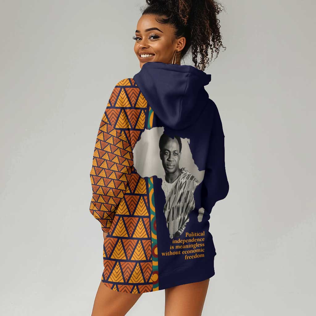 Kwame Nkrumah Ghana Hoodie Dress African Map Pattern Design and Economic Freedom Quote Tribute - African Pride