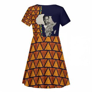 Kwame Nkrumah Ghana Kid Short Sleeve Dress African Map Pattern Design and Economic Freedom Quote Tribute - African Pride