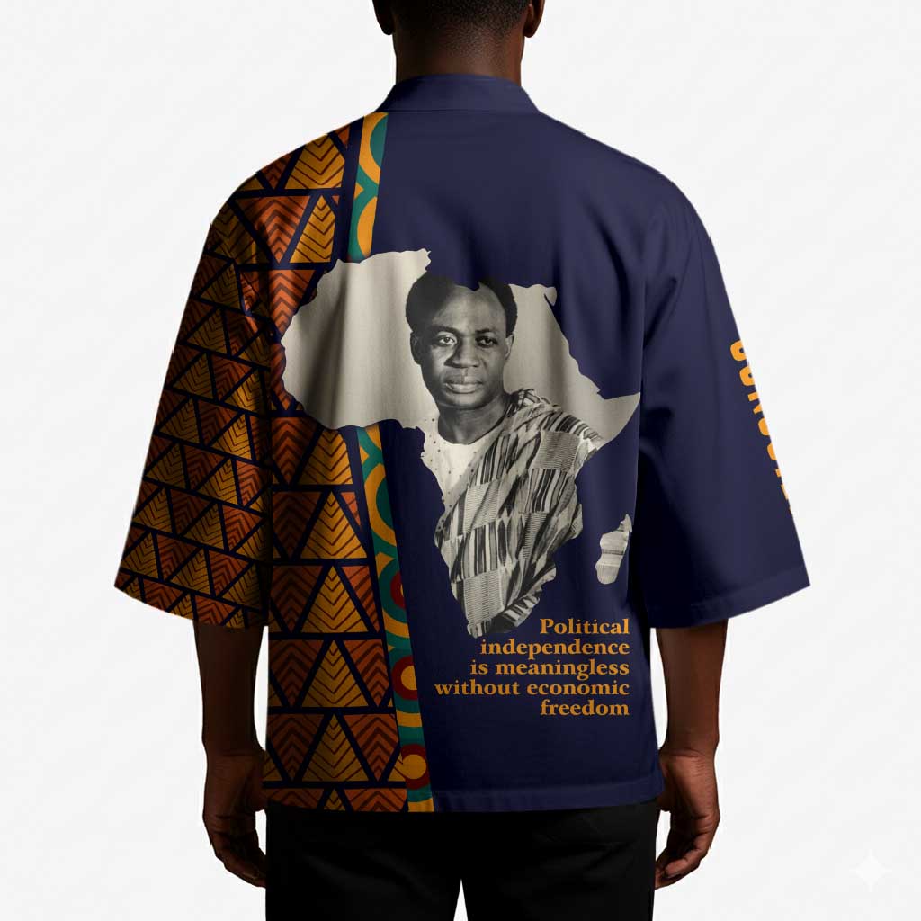 Kwame Nkrumah Ghana Kimono African Map Pattern Design and Economic Freedom Quote Tribute - African Pride