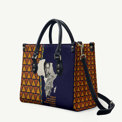 Kwame Nkrumah Ghana Leather Bag African Map Pattern Design and Economic Freedom Quote Tribute - African Pride