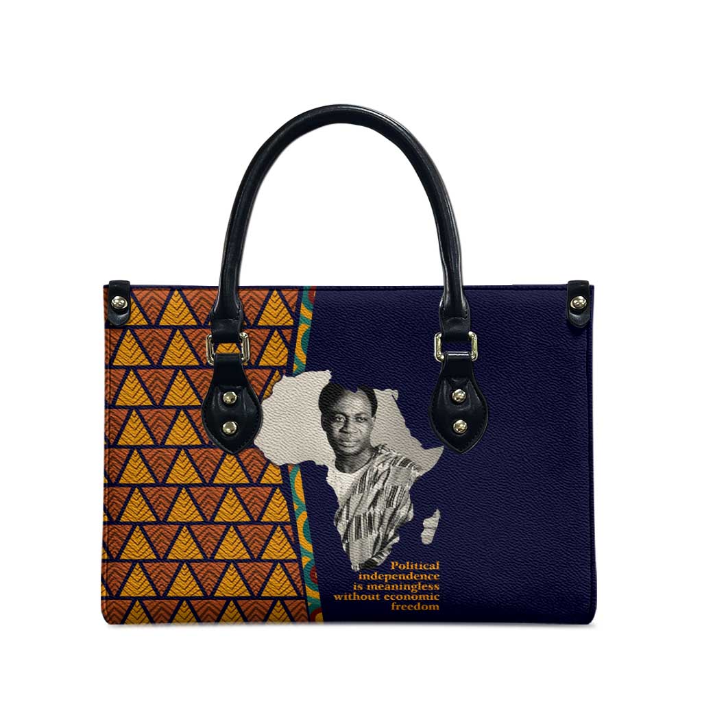 Kwame Nkrumah Ghana Leather Bag African Map Pattern Design and Economic Freedom Quote Tribute - African Pride