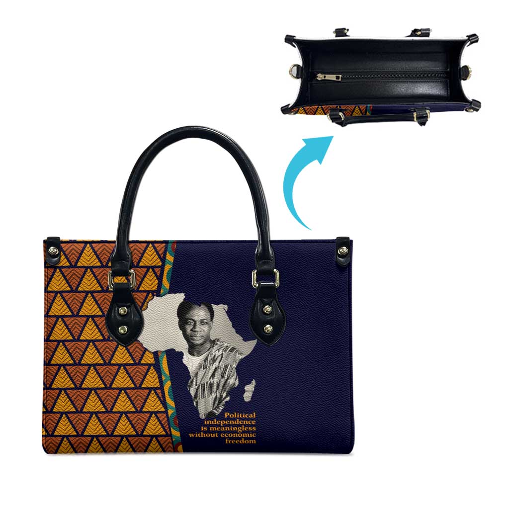 Kwame Nkrumah Ghana Leather Bag African Map Pattern Design and Economic Freedom Quote Tribute - African Pride