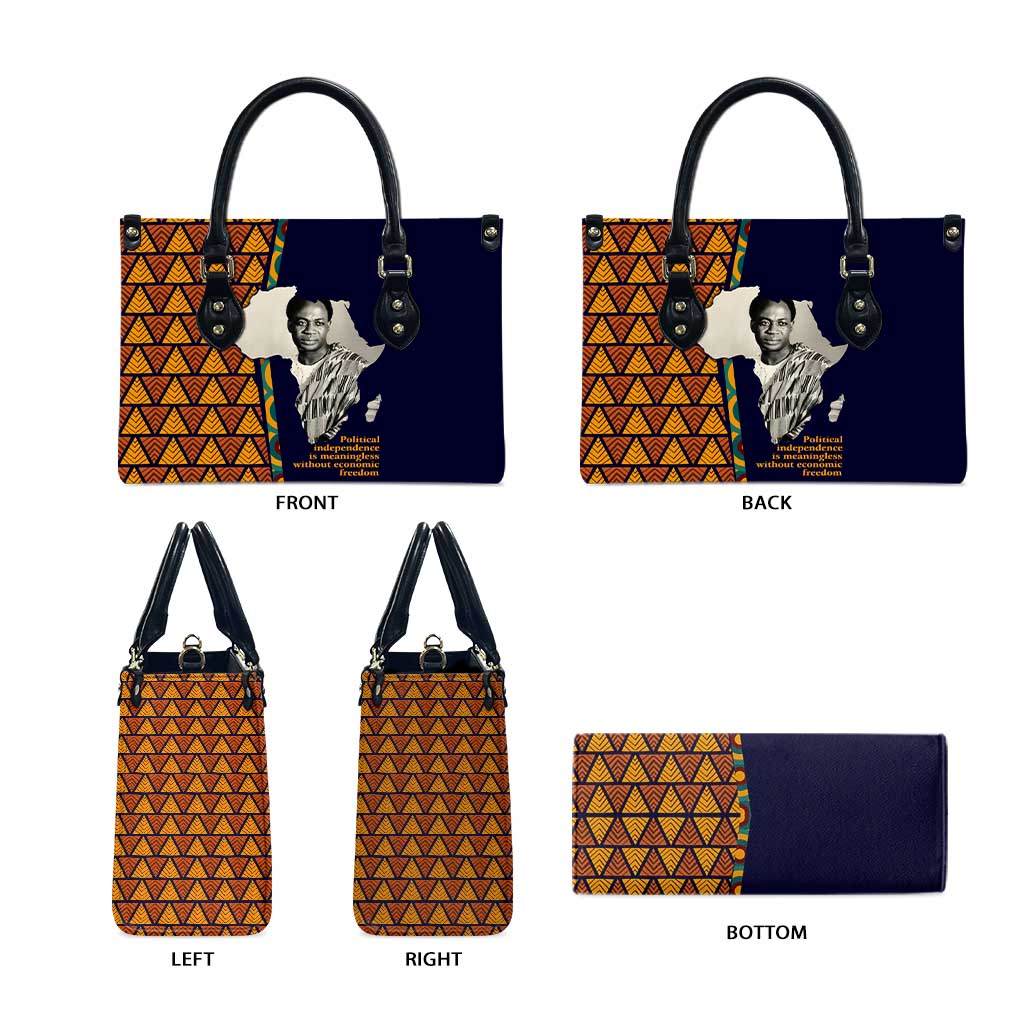 Kwame Nkrumah Ghana Leather Bag African Map Pattern Design and Economic Freedom Quote Tribute - African Pride